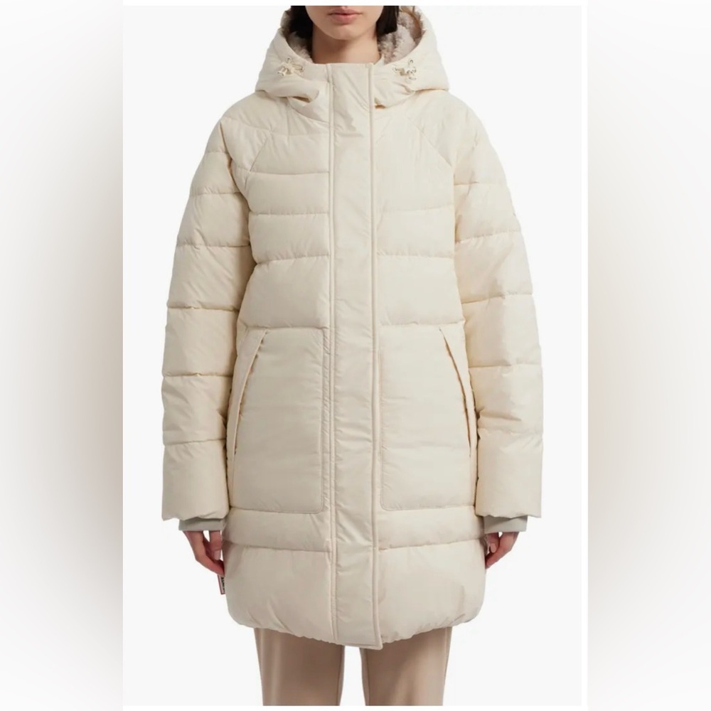Hunter Almond Water Repellent Faux Shearling Lined Hooded Puffer Jacket